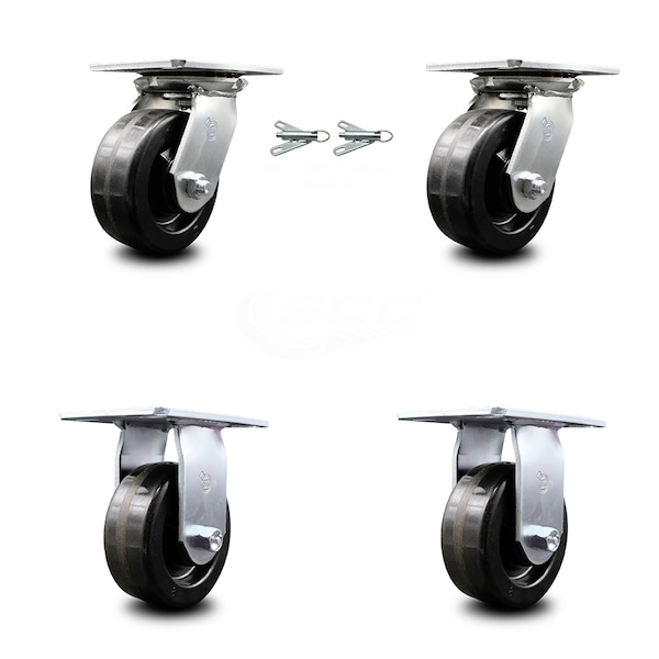 5 Inch Phenolic Caster Set with Ball Bearing 2 Swivel Lock and 2 Rigid SCC